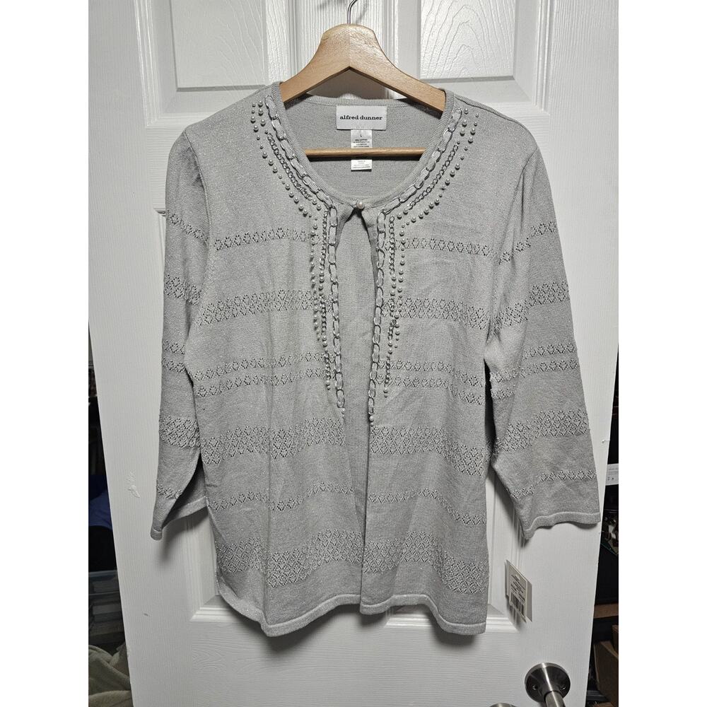 Alfred Dunner Embellished Cardigan Gray Large NWT